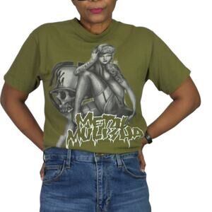 Vintage Metal Mulisha Skull Graphic Tee Green T Shirt Airbrush Tattoo Girl Small